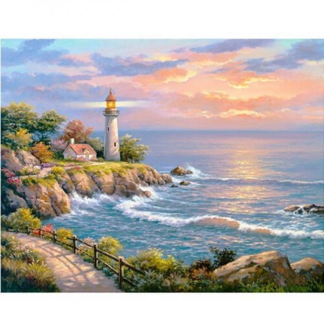 Nouvelle Arrivée Grosses Soldes Paysage Phare Au Bord De La Mer - 5D Kit Broderie Diamants/Diamond Painting VM4094