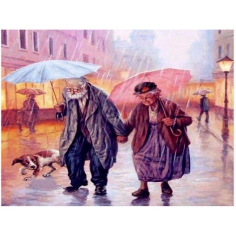 2019 Peinture À L'Huile Vieux Couple Marchant - 5D Kit Broderie Diamants/Diamond Painting VM3404