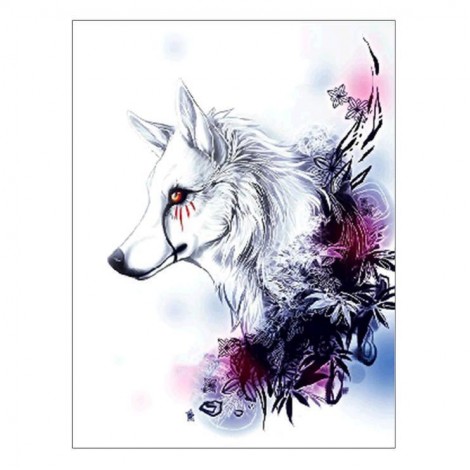 Aquarelle Loup Blanc Aux Yeux Rouges - 5D Kit Broderie Diamants/Diamond Painting QB6605